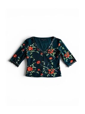 ★ Vintage Karen Millen Seasonal Staple Floral Embroidered Beaded Mesh Blouse 12★